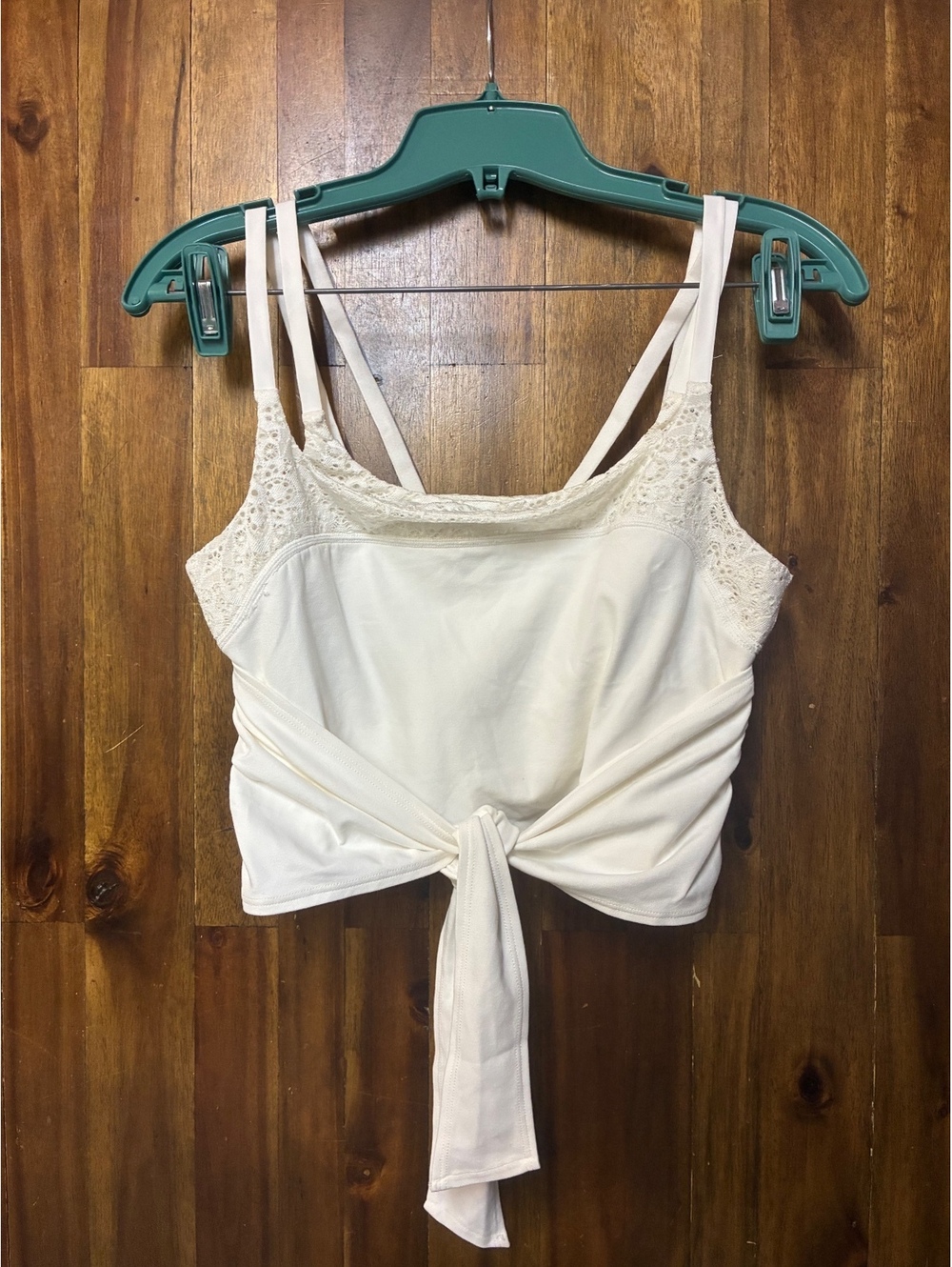 FP Movement White Lace Tie Front Athletic Crop Top Strappy Back Size Medium